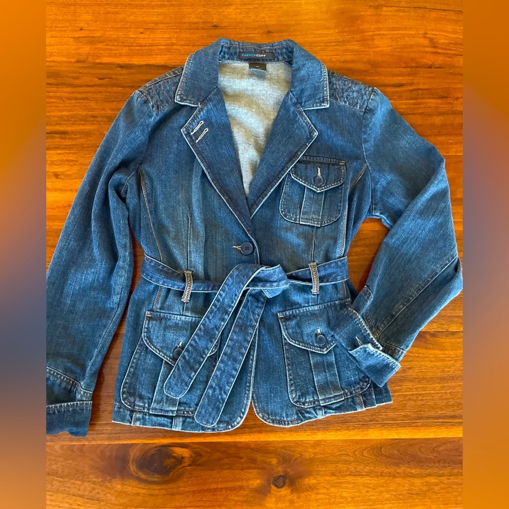 Vintage French Cuff belted denim jacket